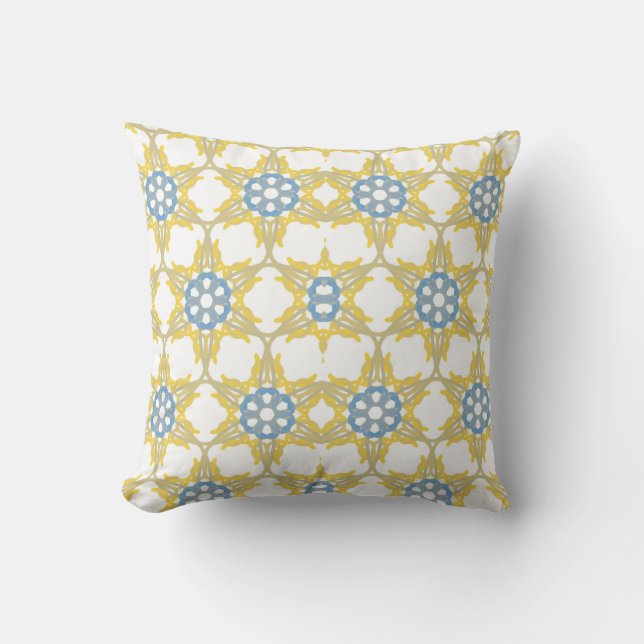 Geometric Pattern In Yellow, White And Blue. Cushion (Front)