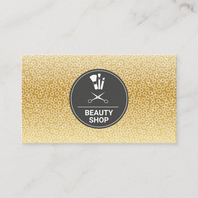 Geometric Pattern | Makeup and Scissors Business Card (Front)