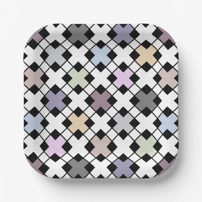 Geometric pattern multicolored paper plate (Front)