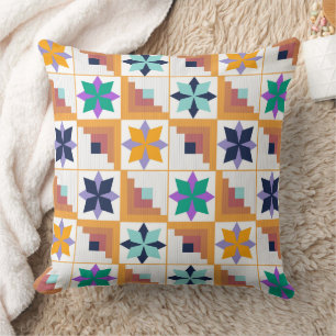 Geometric pattern multicolored patchwork cushion