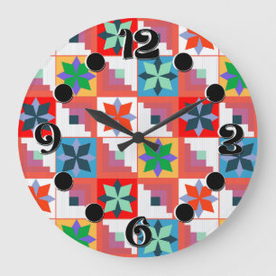 Geometric pattern multicolored patchwork  large clock