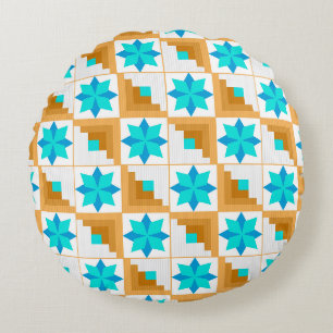 Geometric pattern multicolored patchwork round cushion