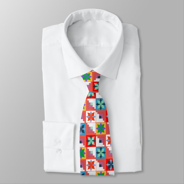 Geometric pattern multicolored patchwork  tie (Tied)