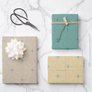 Geometric Pattern   Muted Teal, Gold and Taupe Wrapping Paper Sheet