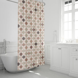 Geometric pattern of brown and pink polka dots shower curtain