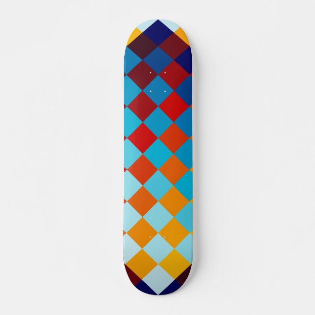Geometric pattern of colourful squares skateboard (Front)