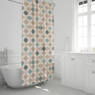 Geometric pattern of green and pink polka dots shower curtain