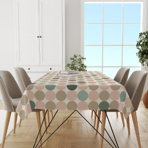 Geometric pattern of green, brown, pink polka dots tablecloth