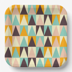 Geometric pattern of multi-colored triangles paper plate