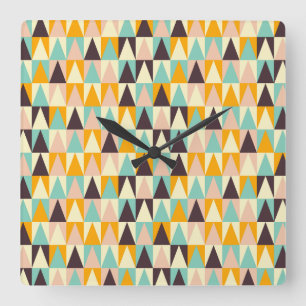 Geometric pattern of multi-colored triangles  square wall clock