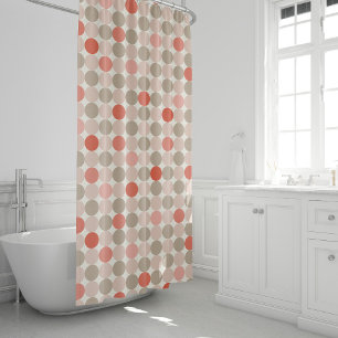 Geometric pattern of red and pink polka dots shower curtain