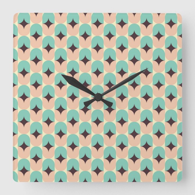 Geometric pattern of teal, beige, and black shapes square wall clock (Front)