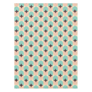 Geometric pattern of teal, beige, and black shapes tablecloth