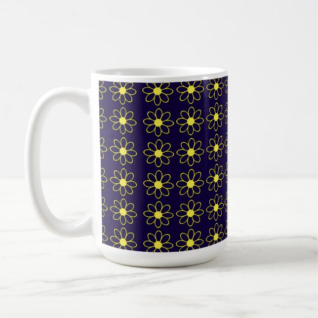 Geometric Pattern of Yellow Daisy Flowers Coffee Mug (Left)
