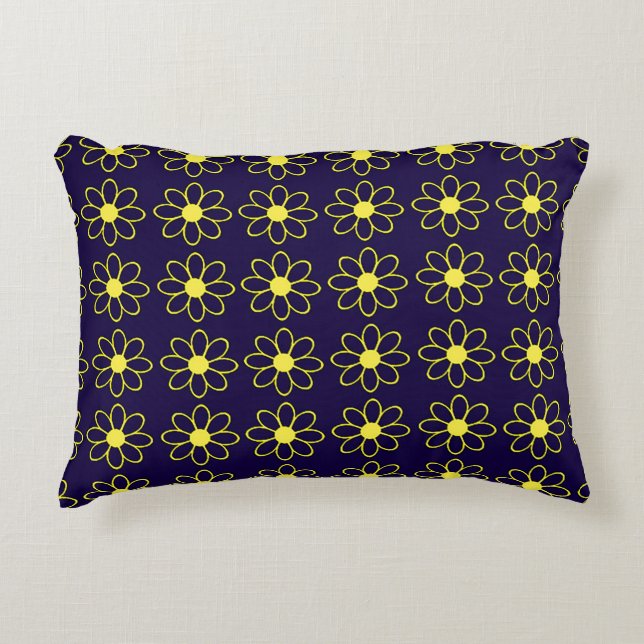 Geometric Pattern of Yellow Daisy Flowers Decorative Cushion (Front)
