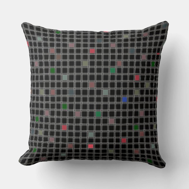 Geometric pattern on a black background chequered cushion (Front)