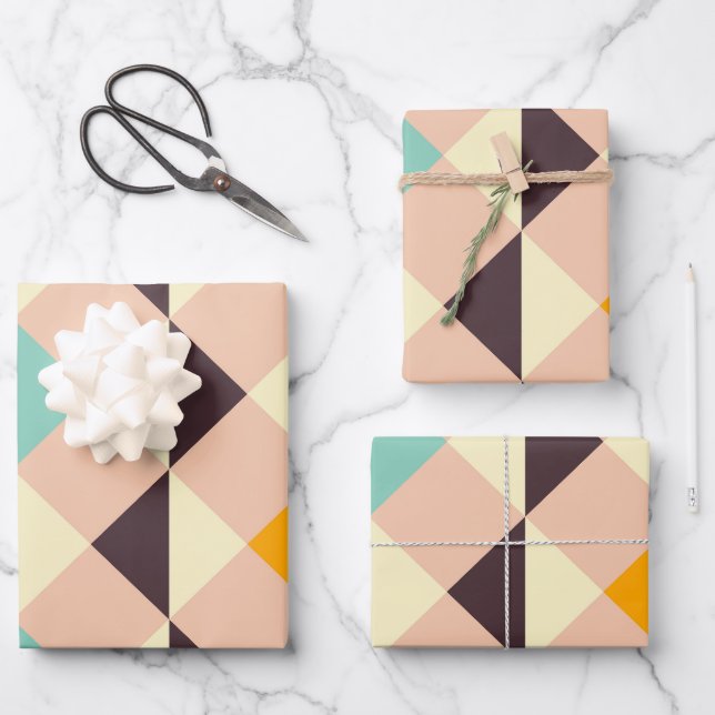 Geometric pattern overlapping diamonds & triangle wrapping paper sheet (Front)