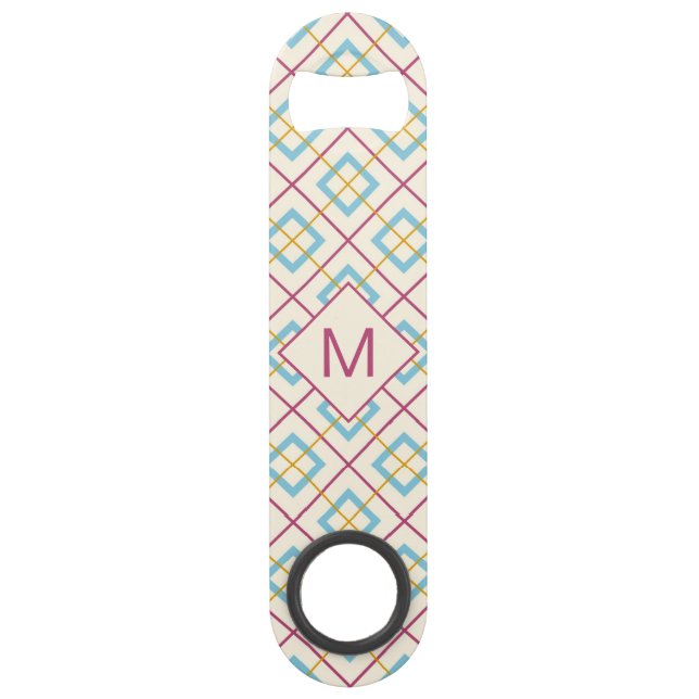 Geometric Pattern Pastel Pink and Blue Monogram (Front)