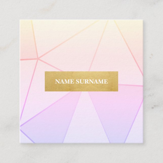 Geometric Pattern Purple Gold Square Business Card (Front)
