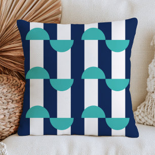 Geometric Pattern Retro Mid Century Modern Blue Cushion