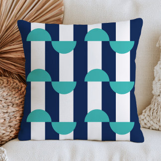 Geometric Pattern Retro Mid Century Modern Blue Cushion