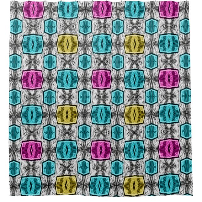 Geometric pattern retro sixties shower curtain (Front)