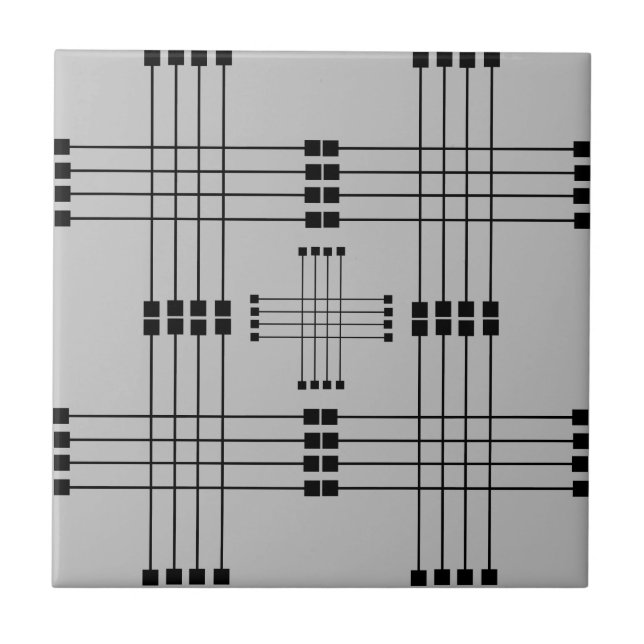 Geometric Pattern | Squares | Lines | Grey | Tile (Front)