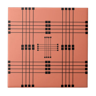 Geometric Pattern Squares Lines Salmon Tile