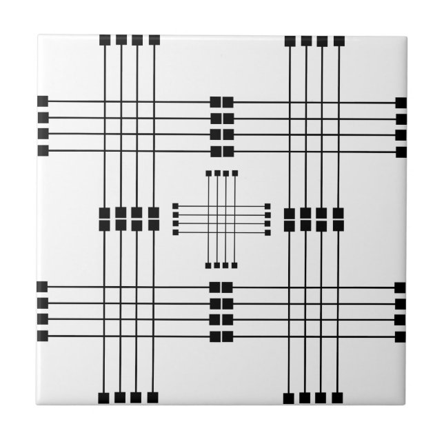 Geometric Pattern | Squares | Lines | White | Tile (Front)
