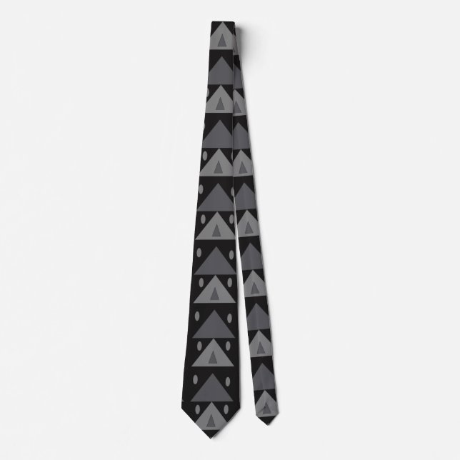 Geometric Pattern Triangles Ovals Black Grey Funny Tie (Front)