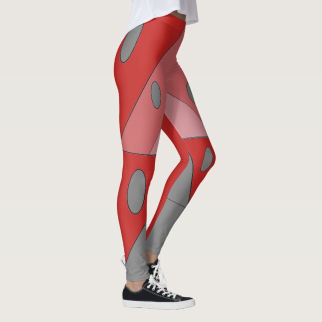 Geometric Pattern Triangles Ovals Black Red Funny Leggings (Right)