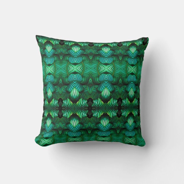 Geometric pattern tropical leaves green art pillow (Front)