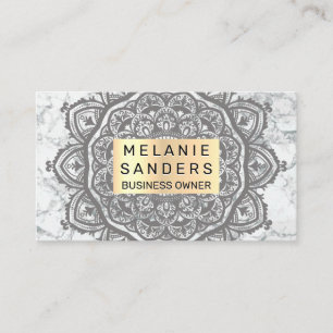 Geometric Pattern White Marble Mandala Business Card