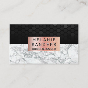 Geometric Pattern White Marble Rose Gold Frame Business Card