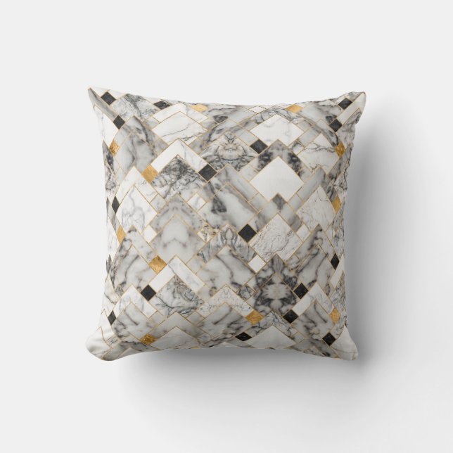 Geometric Pattern - White Marble Texture and Gold Cushion (Front)