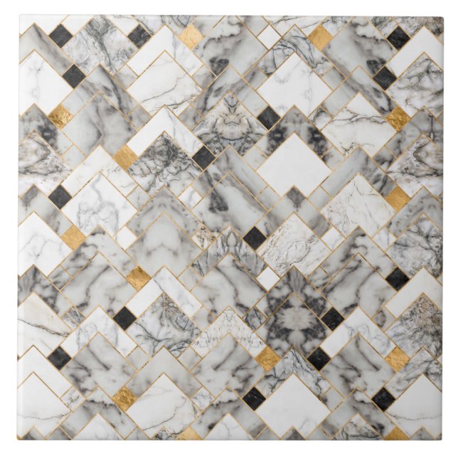 Geometric Pattern - White Marble Texture and Gold Tile (Front)