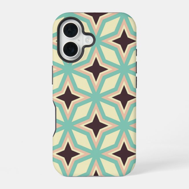 Geometric pattern with alternating dark star shape iPhone 16 case (Back)