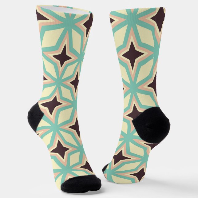 Geometric pattern with alternating dark star shape socks (Angled)