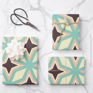 Geometric pattern with alternating dark star shape wrapping paper sheet