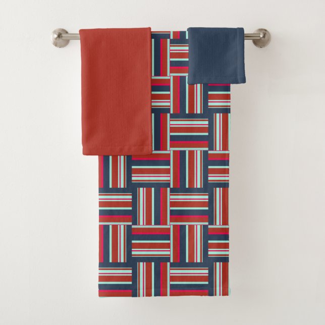 Geometric Pattern with Colourful Stripes Bath Towel Set (Insitu)