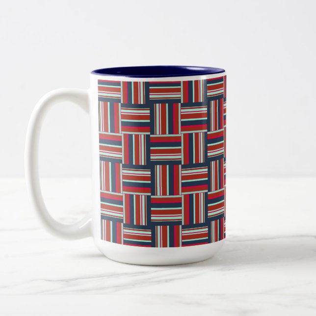 Geometric Pattern with Colourful Stripes Two-Tone Coffee Mug (Left)