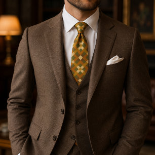 Geometric Pattern with Earth Tones Tie