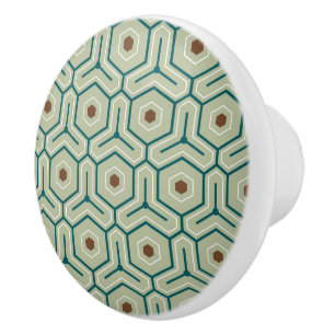 Geometric pattern with interlocking hexagons ceramic knob