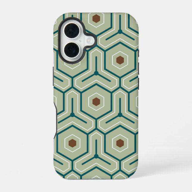 Geometric pattern with interlocking hexagons iPhone 16 case (Back)