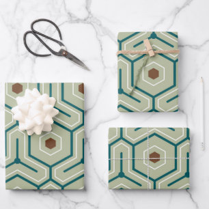 Geometric pattern with interlocking hexagons wrapping paper sheet
