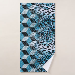 Geometric pattern with leopard skin, leopard patte bath towel
