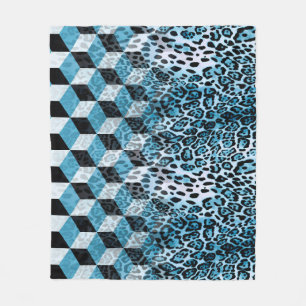 Geometric pattern with leopard skin, leopard patte fleece blanket