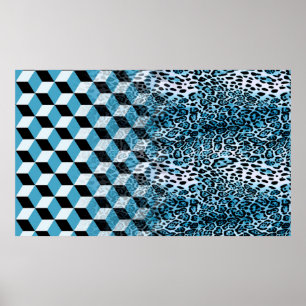 Geometric pattern with leopard skin, leopard patte poster