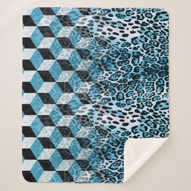 Geometric pattern with leopard skin, leopard patte sherpa blanket (Front)