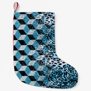 Geometric pattern with leopard skin, leopard patte small christmas stocking